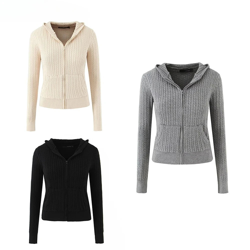 

2025 Осенняя новая женская одежда в европейском и американском стиле, универсальный повседневный милый кардиган с капюшоном на молнии