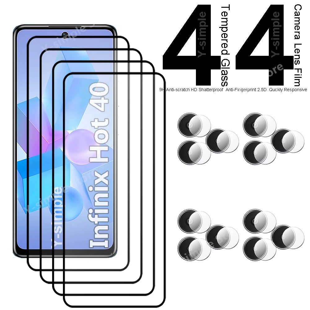 4+4 Phone Glass For Infinix Hot 40 Pro Screen Protector Full Coverage Camera Lens film For infinix Hot40 Pro Tempered Glass