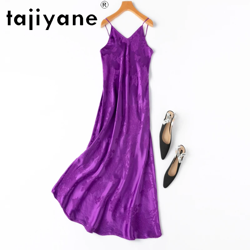 TAJIYANE 50% Mulberry Silk 30 Momme Womens Dress Summer Clothes Elegant Dresses for Women Sleeveless Maxi Dress Cарафаны 2024