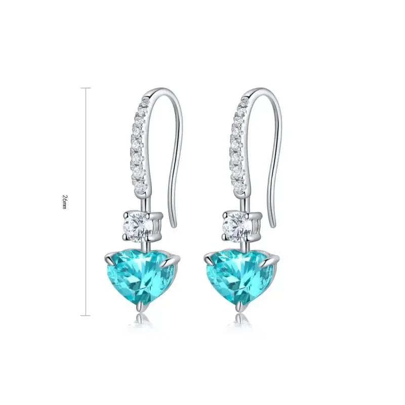 RUIF 2024 New Popular Heart  Shape S925 Silver 4.5ct Lab Grown Paraiba Sapphire Earrings Wedding Party