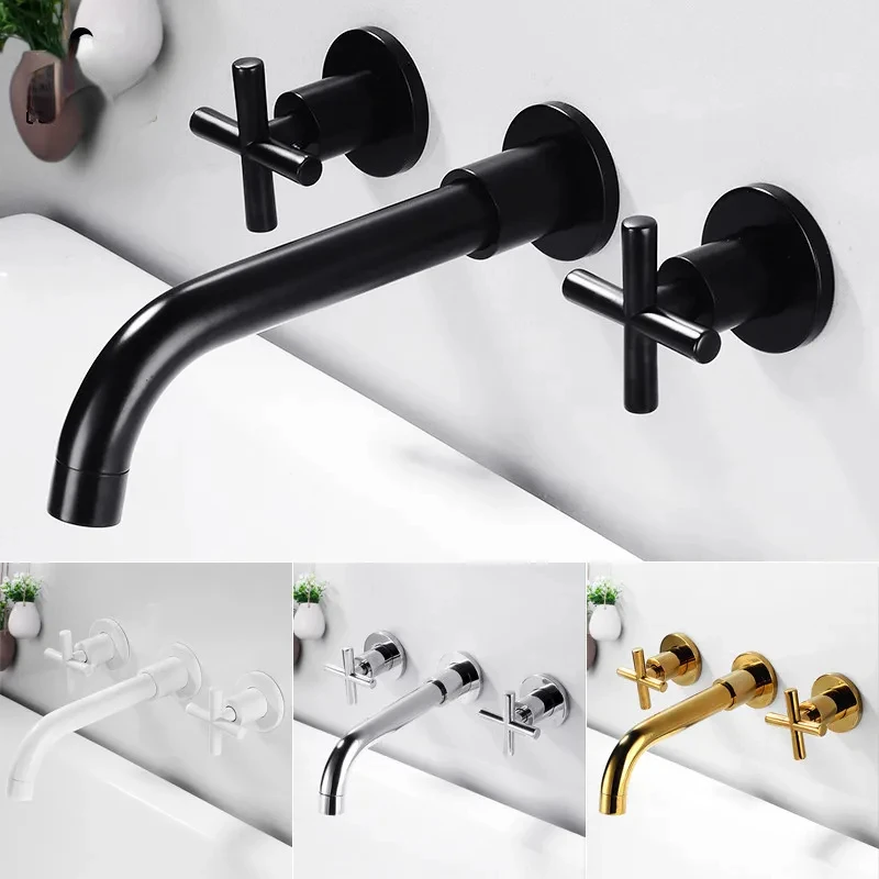 

Bathtub Basin Mixer Tap Chrome Antique Brass Bathroom Sink Mixer Tap Faucet Wall Mounted 3 Pcs Black Faucet Dual Handle Sink Tap