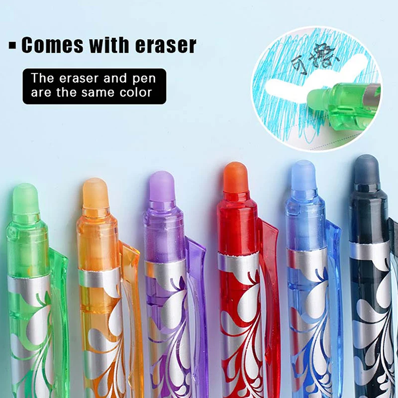 Criativo Colorido Apagável Caneta Gel, Multi-Color, Kawaii, Pressionando Canetas Gel, Artigos de Papelaria Estudante, Material de Escritório, 6Pcs