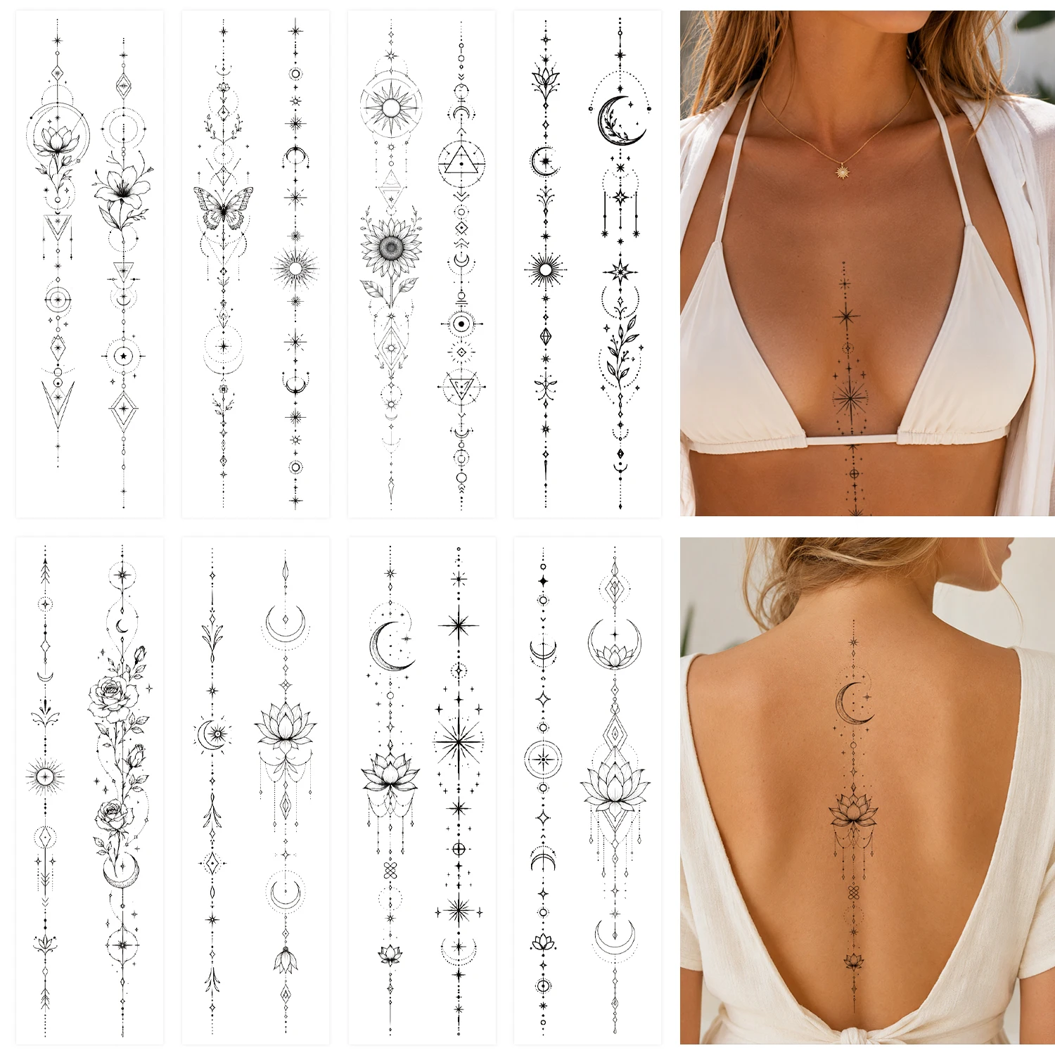 Simple Vines Line Temporary Tattoos For Women-8 Sheet Branch Flower Leaf Wild Plant Sketch Realistic Black Long-lasting Waterpro