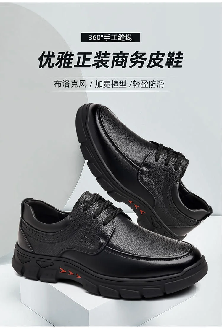 Herren Business-Schuhe mit weicher Sohle, rutschfest, strapazierfähig, Schnürschuhe aus Leder im britischen Stil, lässige, trendige Vater-Schuhe – Detail 2