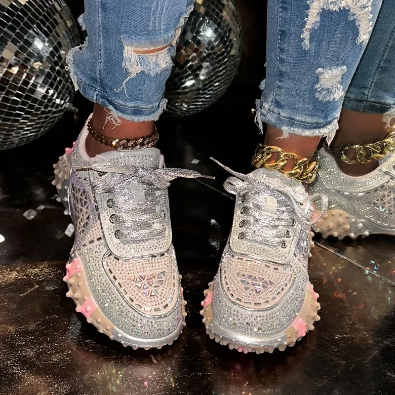 

Новинка 2025, женские кроссовки со стразами, модная роскошная женская обувь со стразами, уличная женская вулканизированная обувь на толстой подошве