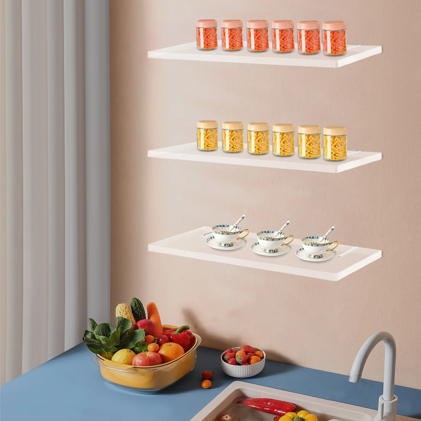 

Acrylic Floating Shelf Clear Wall Mounted Shelves Invisible 12MM Thick Shelf for Wall Storage Clear Shelves ，Record Display3Pack