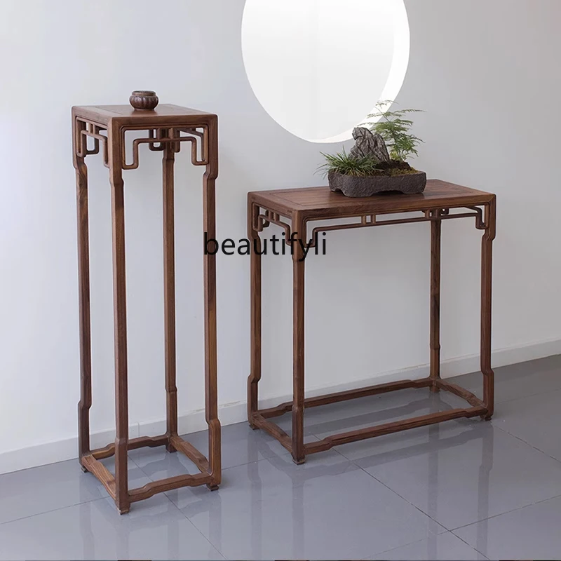 New Chinese style old elm strip case porch case antique table solid wood flower stand mortise and tenon