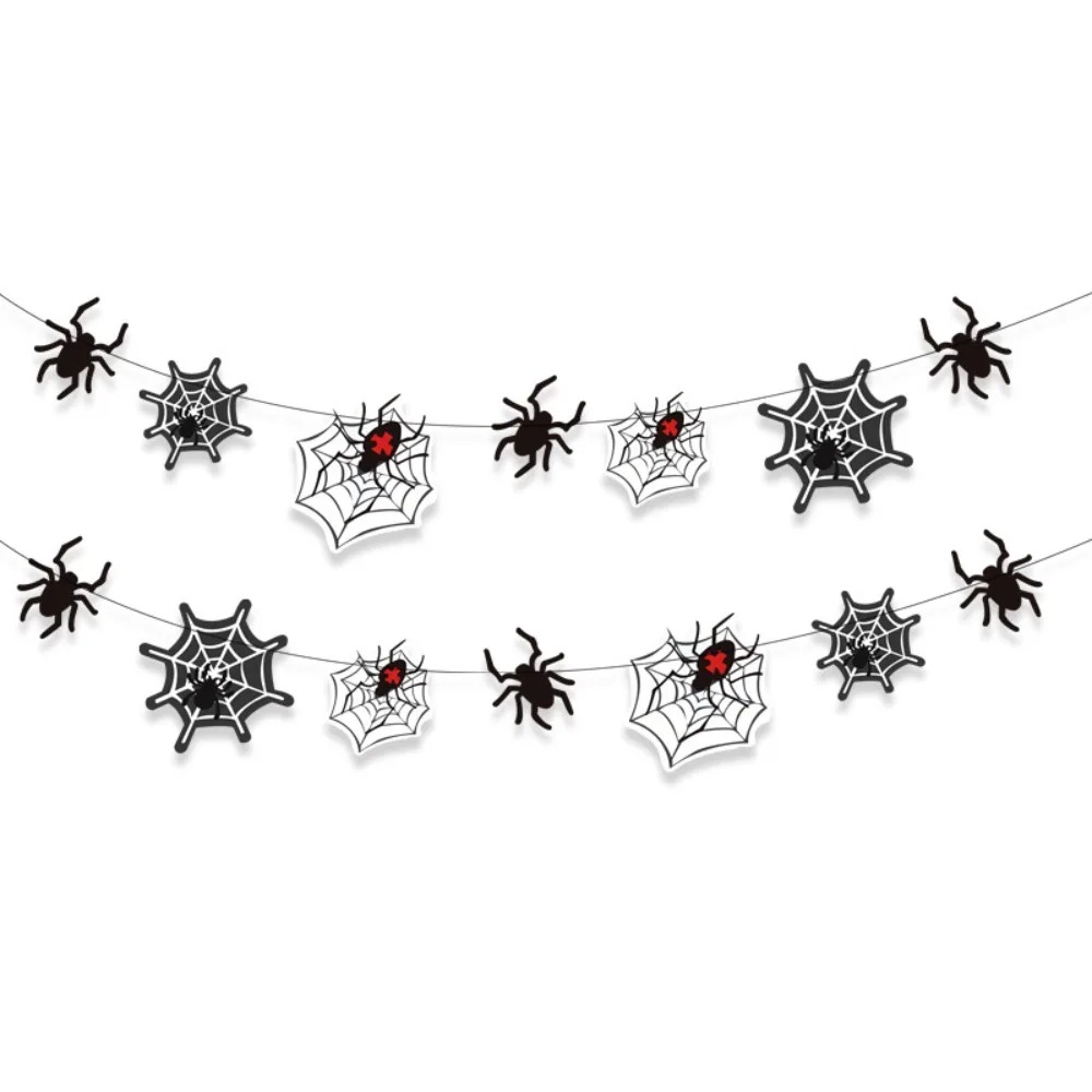 

Scary Halloween Spider Banner Paper Black Spider Web Hanging Flag Funny Happy Halloween Decoration Home Decoration