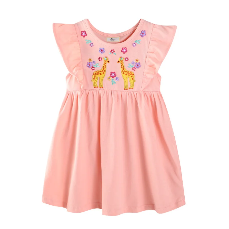 Jumping Meters 2-7T New Hot Sell Cotton Princess Rabbit Embroidery Striped Girls Dresses Summer  Fashion Cute Children Clothes