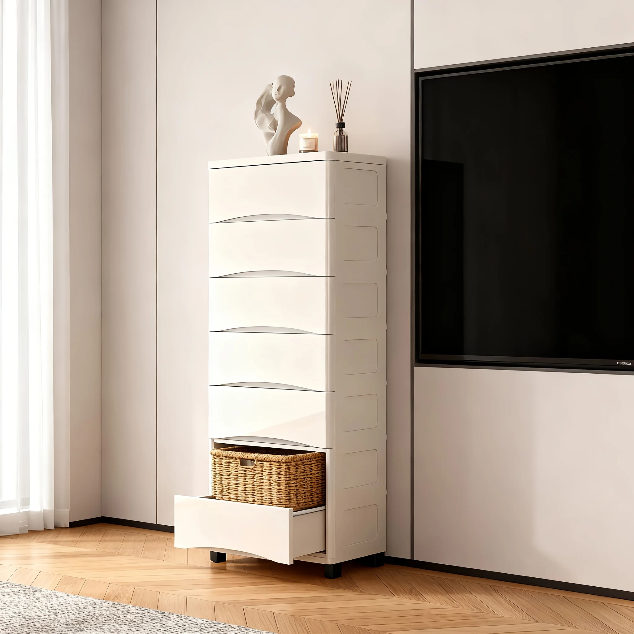 

Plastic Storage Cabinet, Household Storage Cabinet, Drawer-style Organizer, Under-table Organizer, Storage Box; Voids Clutter.