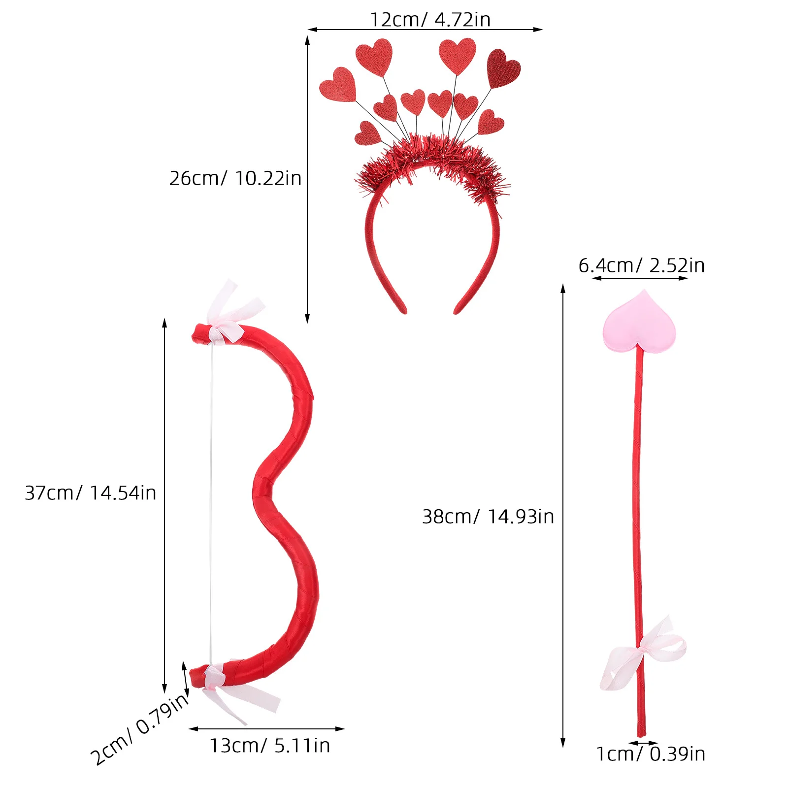 1 Set Amor-Bogen und Pfeil Requisit Romantisches Valentinstag-Kostümzubehör für Party Cosplay Fotoshooting Zubehör Stirnband