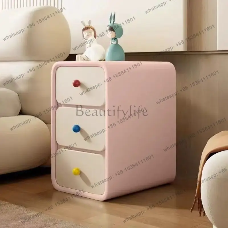 Cream bedside table solid wood small simple modern leather new light luxury