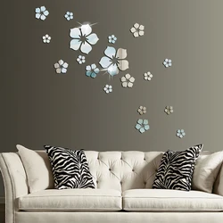 18Pcs Mirror Wall Stickers Flower Wall Sticker DIY Acrylic 3D TV Background Art Mural Decor mirror Bathroom Home Decoration