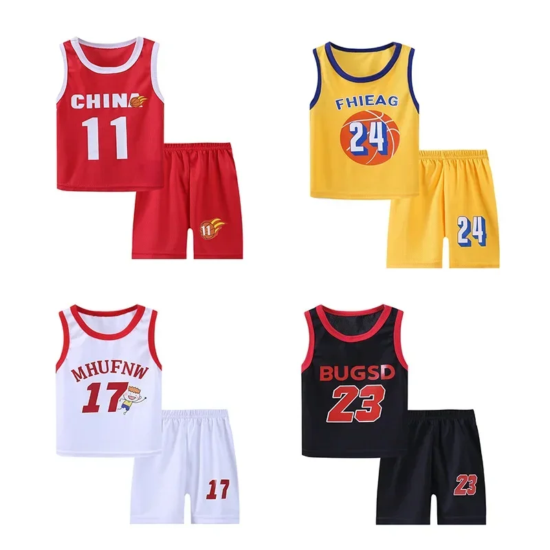 Tuta estiva per bambini tuta da basket per ragazzi pantaloncini senza maniche abbigliamento sportivo ad asciugatura rapida maglie da basket Set da basket