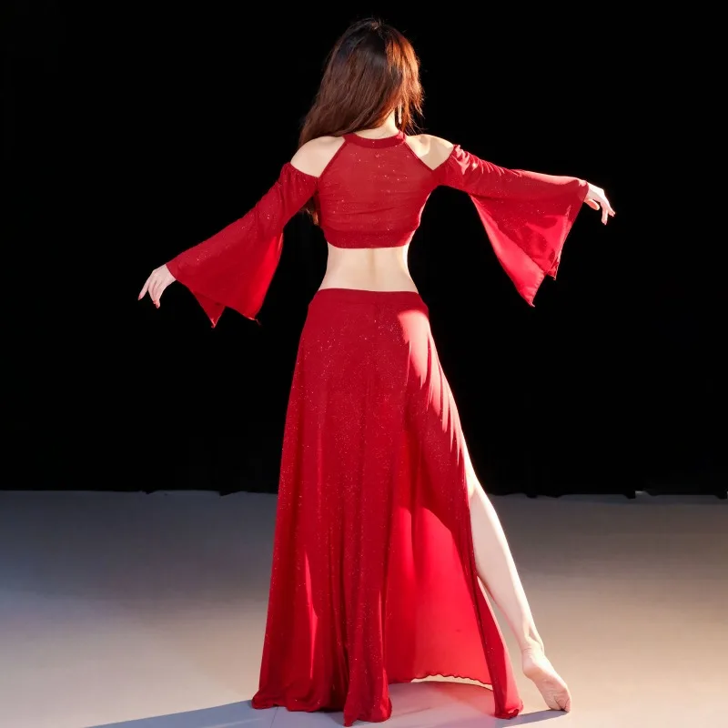 Costumes de danse du ventre personnalisés, Costume de danse orientale, perceuse faite à la main, ensemble de jupe de classe, vêtements de cours de danse du ventre, haut 2 pièces