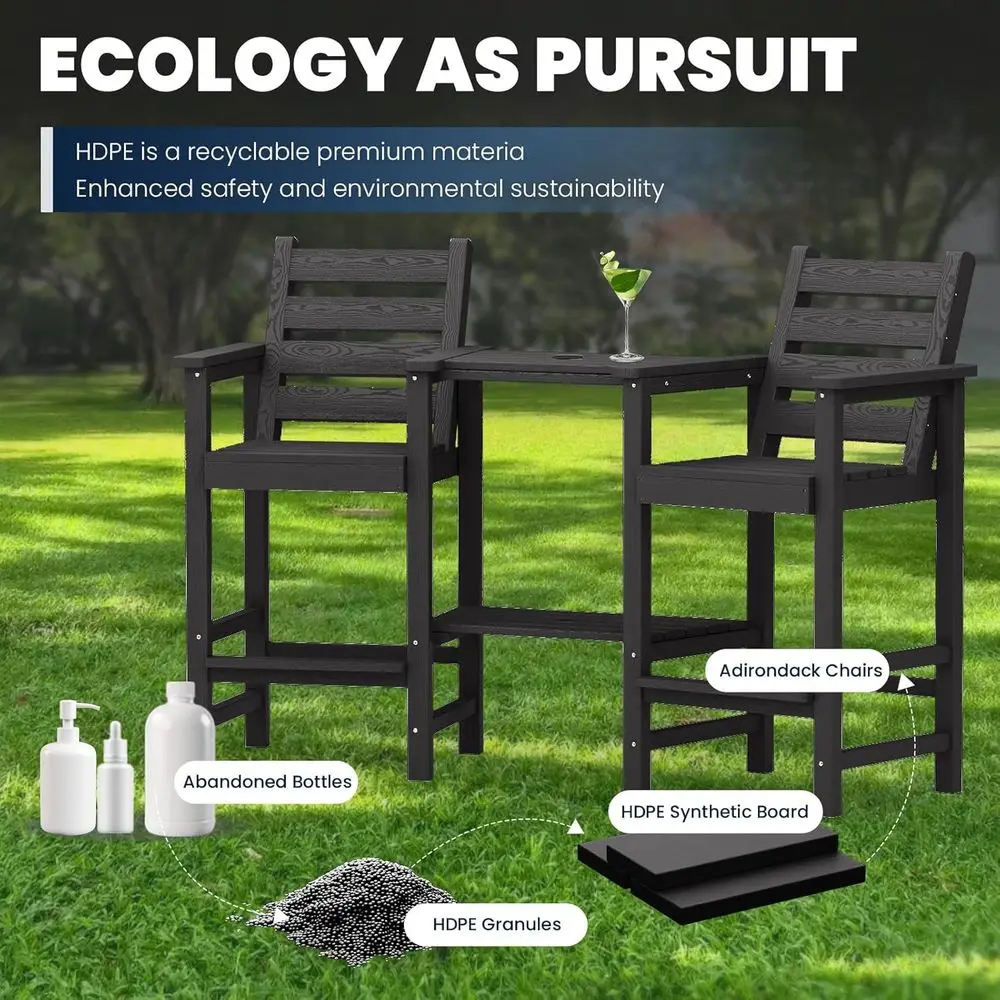 زوج من كراسي آديرونداك عالية الدقة مقاومة للطقس مع صواني مزدوجة قابلة للفصل للفناء الخارجي والسطح وحمامات السباحة #6