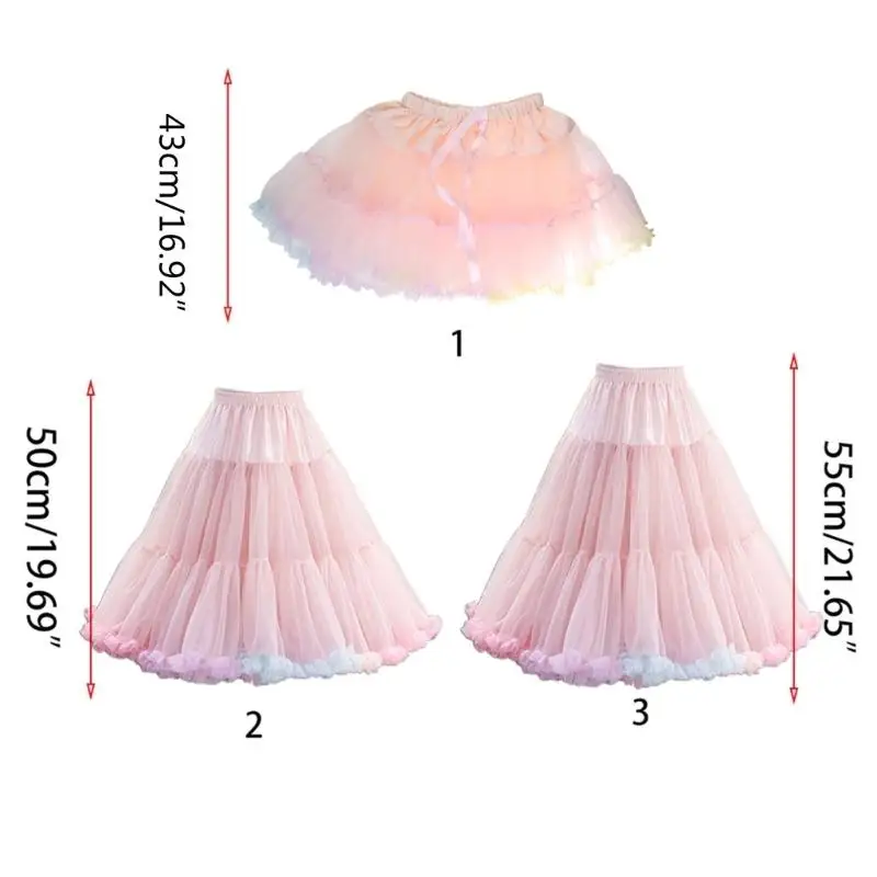 P9FE Frauen Elastische Taille Tüll Petticoat Regenbogen Wolke Tutu Pettiskirt – Detail 6