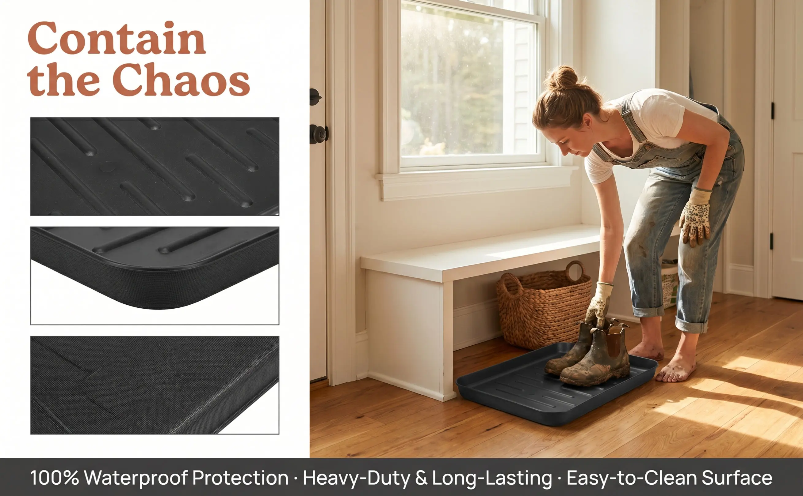 Waterproof Plastic Shoes Tray Boot Pad for Entryway Hallway Car Trunk Living Room Kitchen Porch Multi Function Sundries Storage