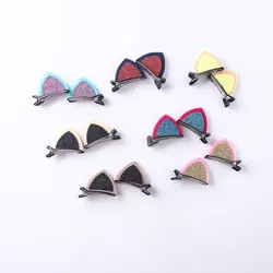 Rainbow Cat Ear Hair Clips Fashion Cute Felt Fabric Festival Performance Headwear Barrettes Bang Clip Glitter Hairpins Girls