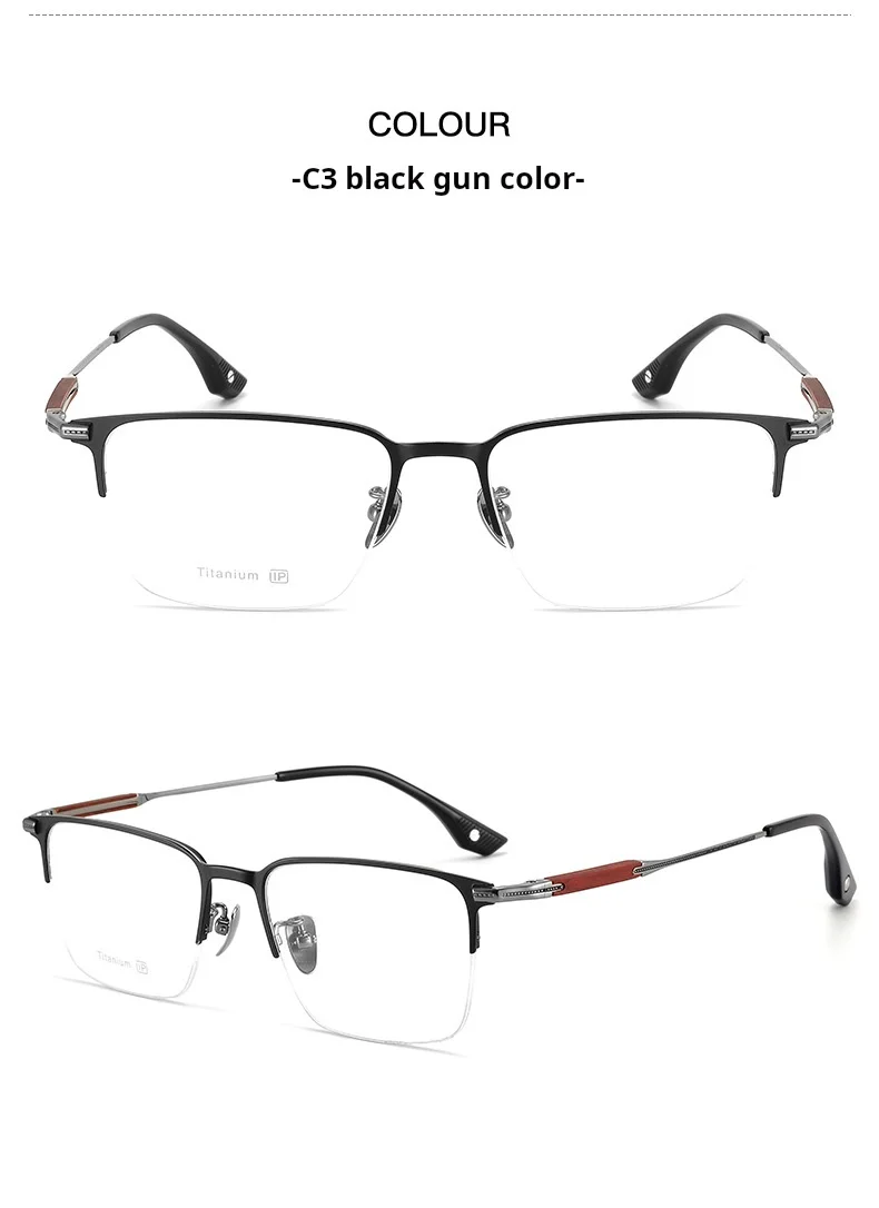 YIMARUILI Hochwertige Herren-Halbrahmen-Brille aus reinem Titan, ultraleicht, Business-Brille mit optischem Sehstärke, Rahmen 18231 – Detail 11