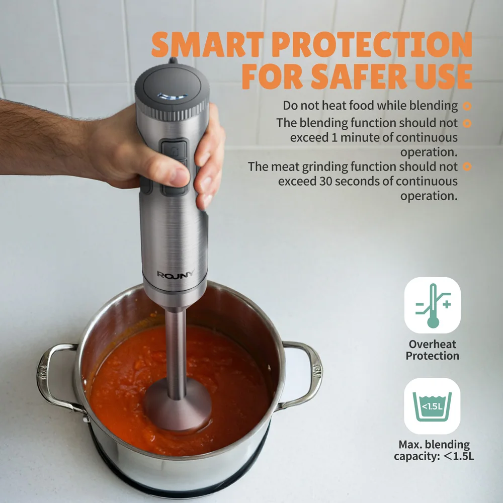 Leistungsstarker Stabmixer, 4-in-1-Babynahrungsmixer aus Edelstahlstab, 700-ml-Rührbecher, 500-ml-Prozessor, Schneebesen, MAX 1200 W – Detail 9