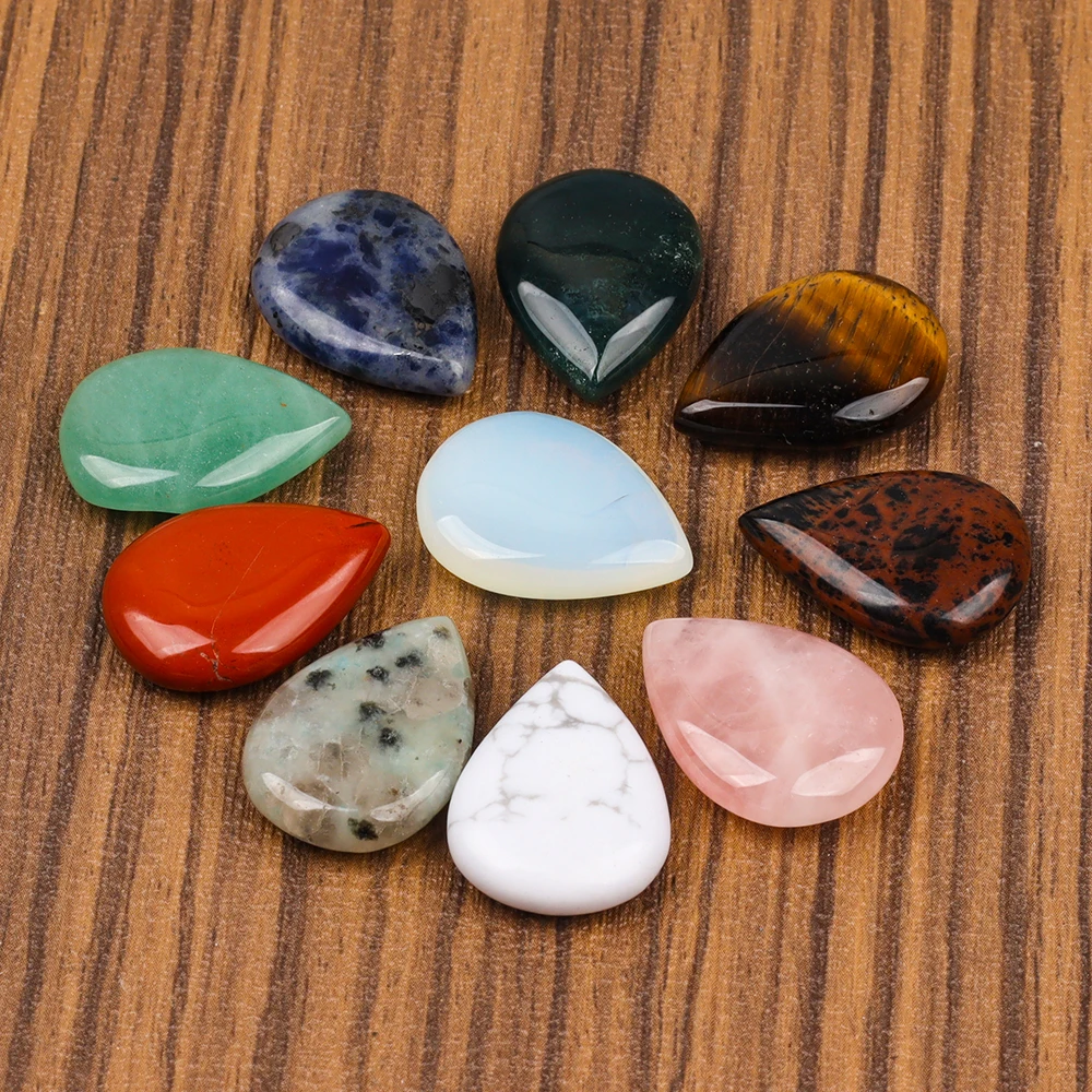 10/20/30 قطعة الحجر الطبيعي كريستال غير الحفر قطرة الماء قلادة اليشم الأصلي مزدوجة الوجهين شقة DIY بها بنفسك مجوهرات اكسسوارات #4