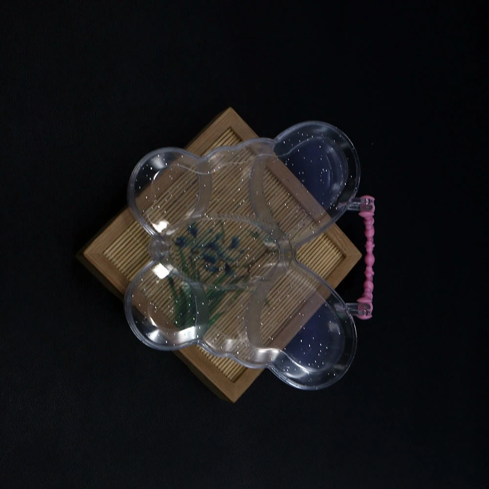 

7 Grids Butterfly Shape Plastic Jewelry Packaging Boxe With Pink Woven Handle Design Transparent Decorative Storage Box 1pc/pack