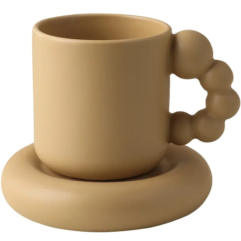 Nordic Ceramic Mug Fat Handle Coffee Cup and Saucer Set High Temperature Heat Insulation Water Self Stirring Drinkware Hot