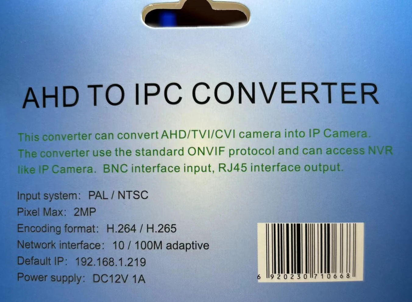 Imagem -05 - Conversor Ahd para Ipc com Câmera com Fio Adaptador Onvif Câmera ip Entrada Bnc Saída Rj45 720p 1080p Ahd Tvi Cvi Pal Ntsc H.265