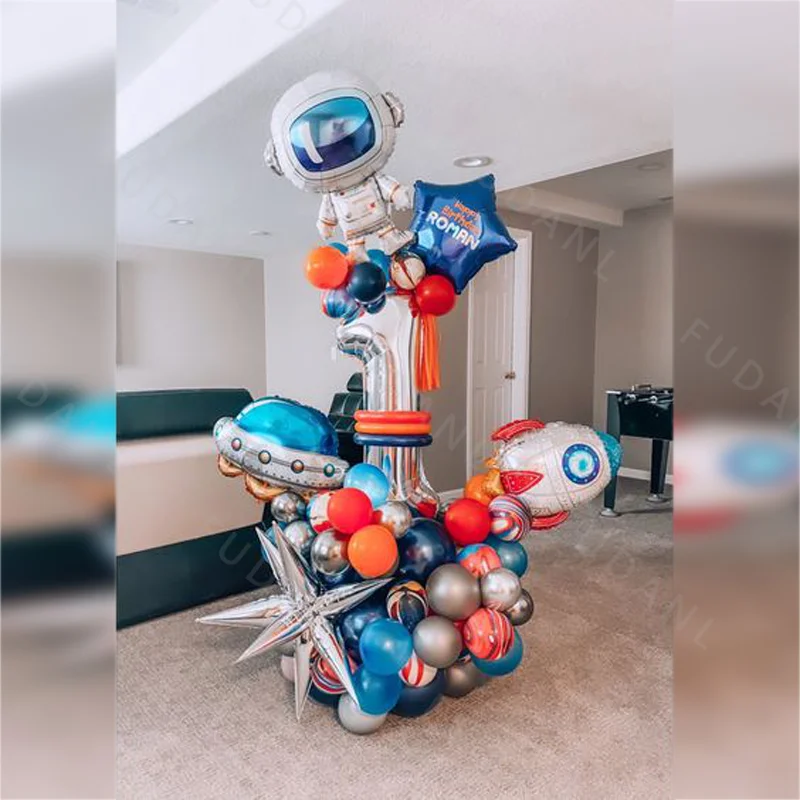 63pcs Outer Space Balloon Set Astronaut Rocket Planet Balloon Boy Children Birthday Theme Party Galaxy Party Decoration Supplies