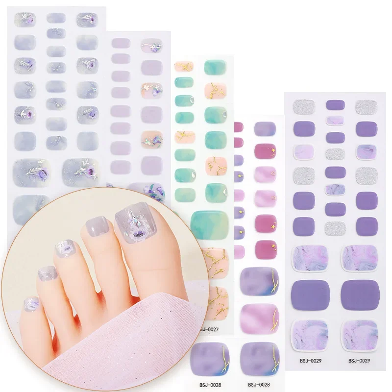 26Tips Semi Cured Gel Toe Nail Stickers Full Waterproof Long Lasting Manicure DIY Women Fashion Toenail Sticker UV Lamp Need