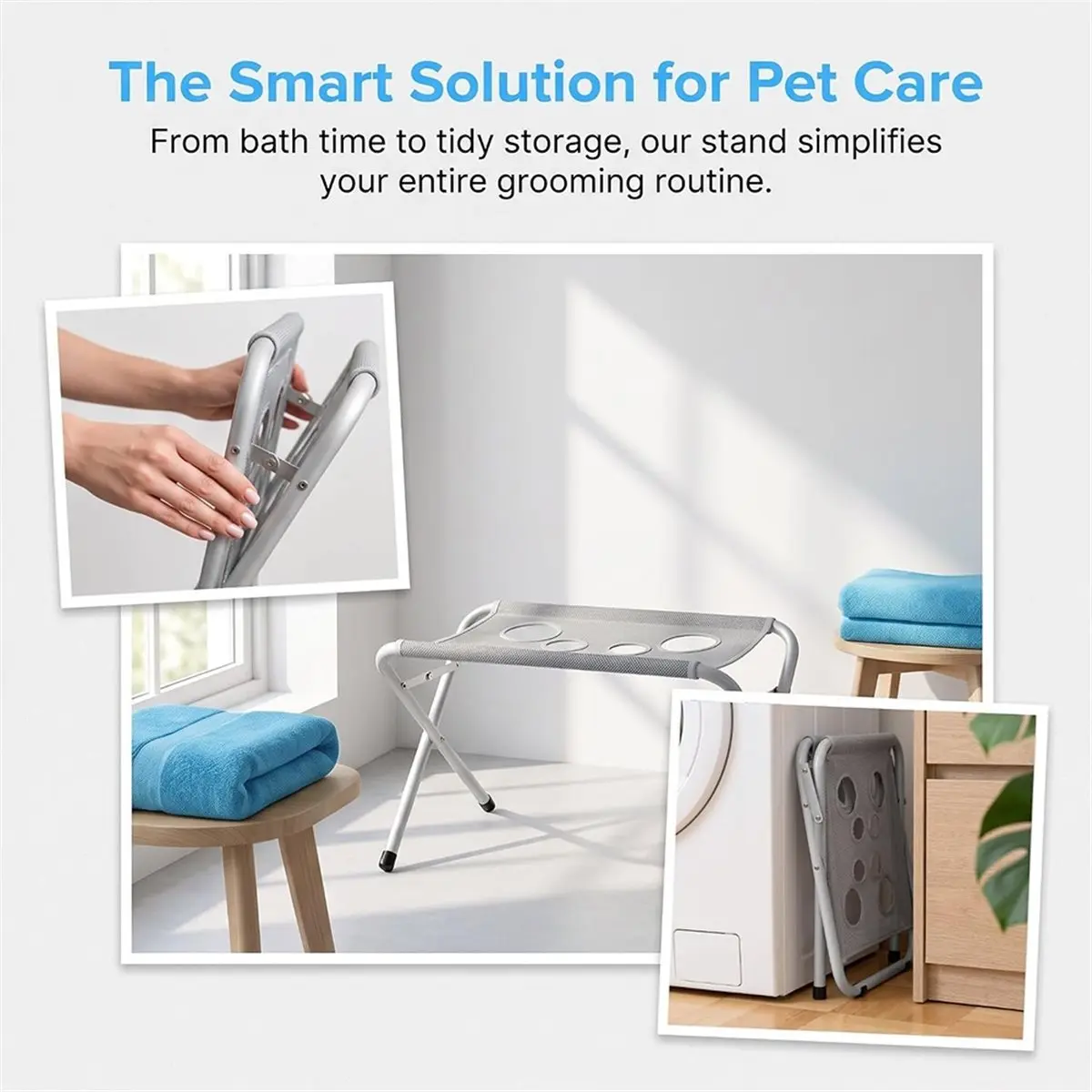 Pet Grooming Hammock Stand for Small Dogs & Cats, Anti-Scratch Anti-Bite Bathing Support, Portable Home Grooming Aid