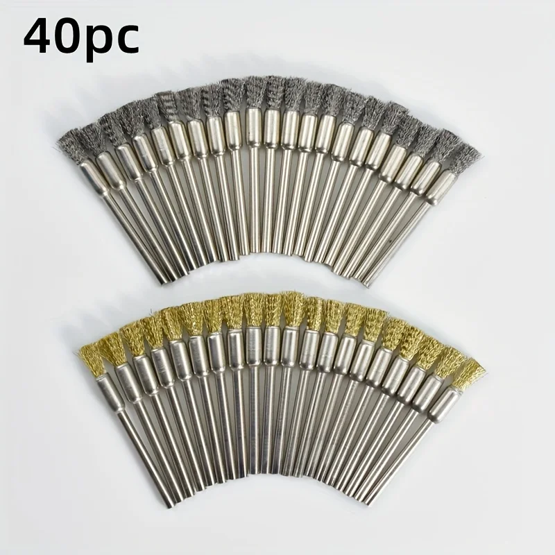 40Pcs Copper Stainless Steel Wire Brush Set Metal Polishing Burr Remover Brushes Durable Metal Bristles For Rotary Tool Cleaning