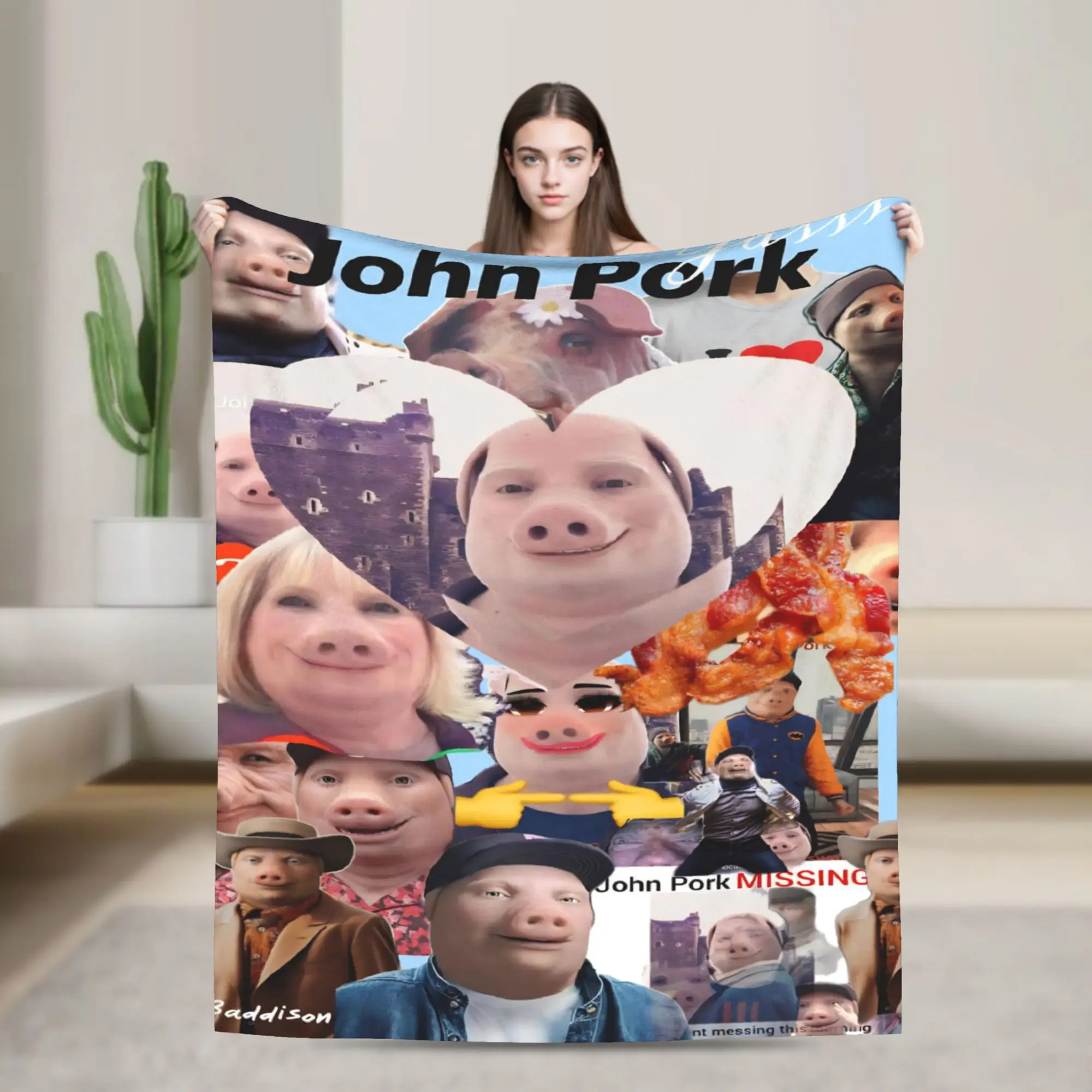 John Pork is Smiling Blankets Fleece All Season Humor Pig Lover Multi-function Warm Throw Blankets for Bed Travel Bedspreads
