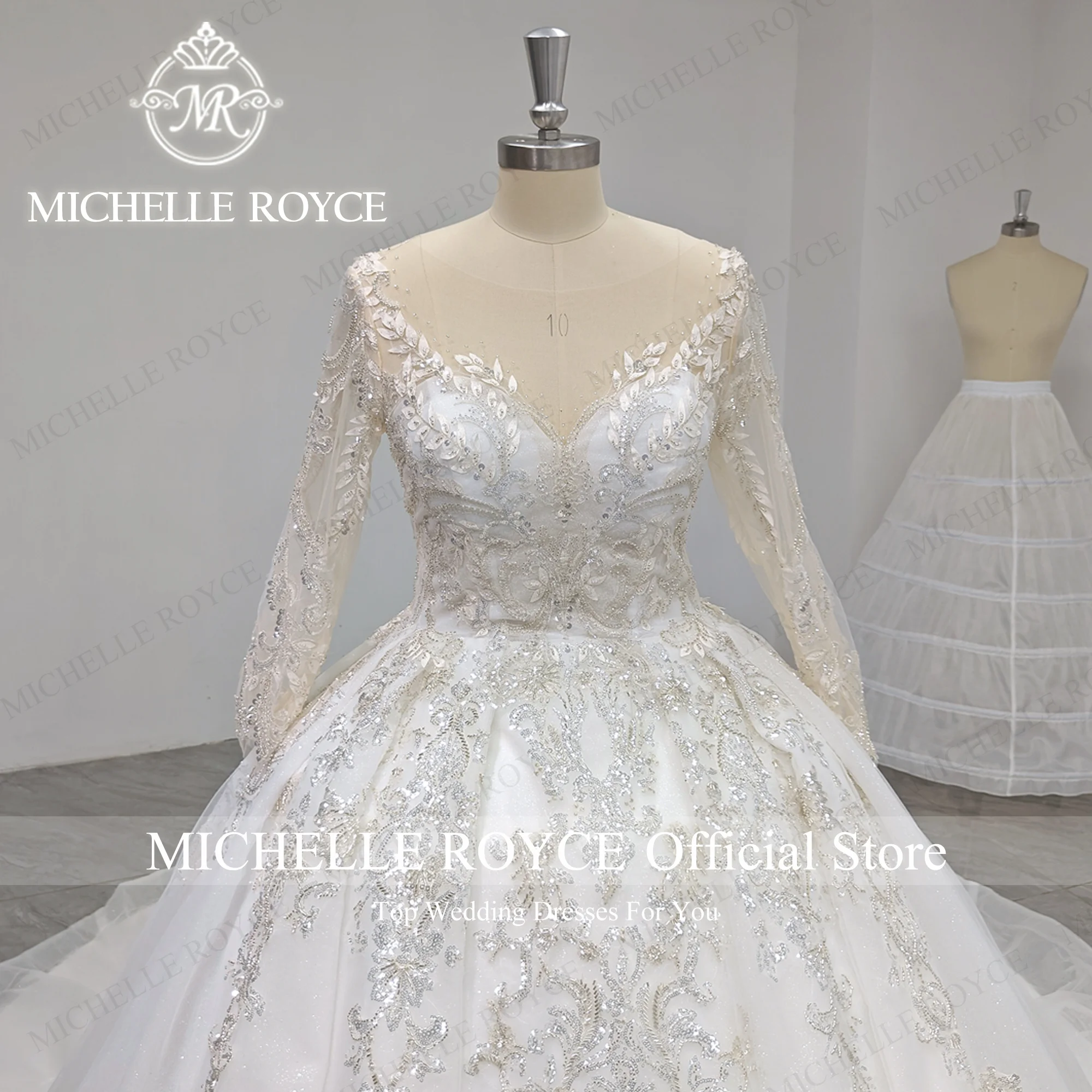 Michelle Royce Long Sleeve Ball Gown Wedding Dress Real photos 2024 Sweetheart Embroidery Luxury Wedding Gown Vestidos De Novia