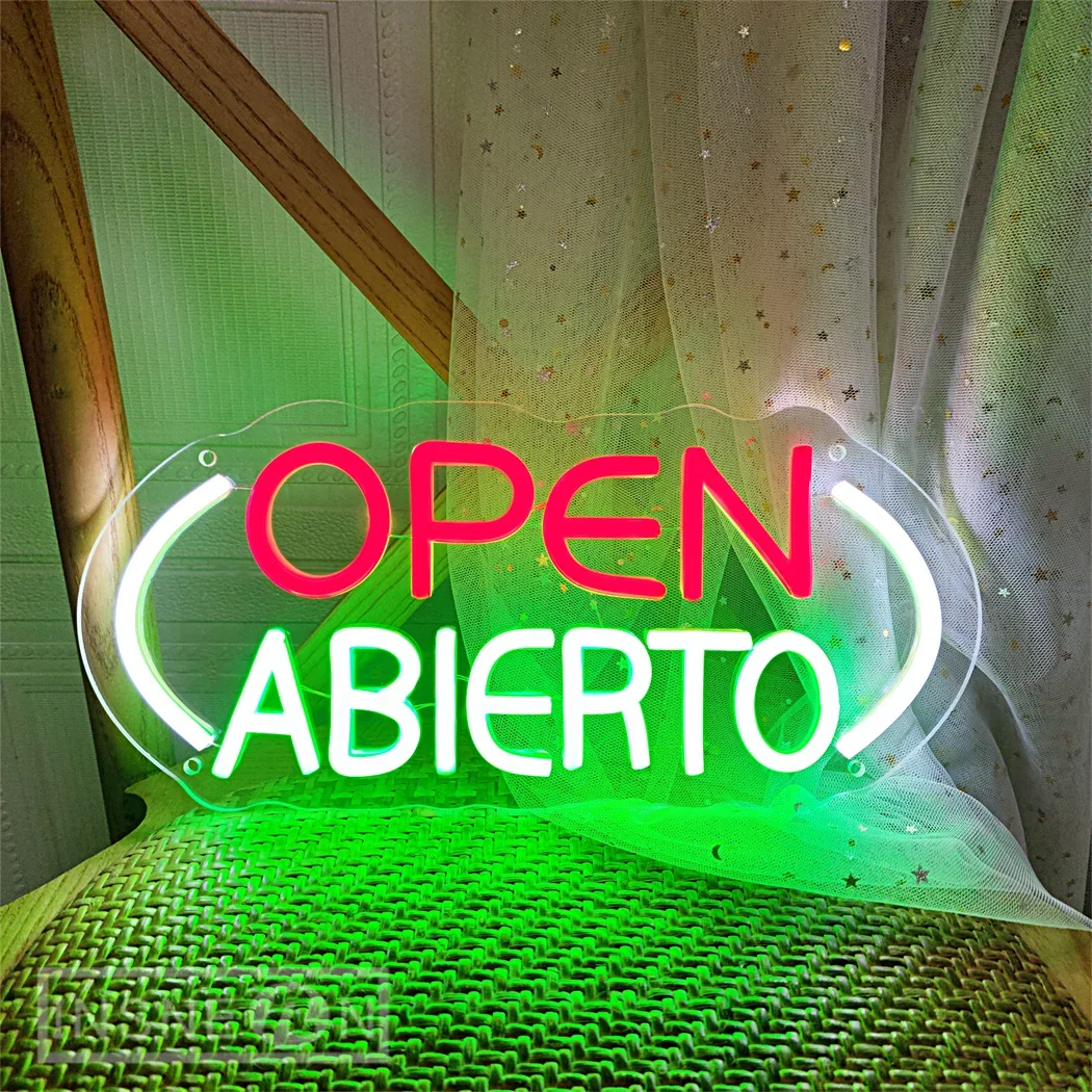 Abierto 스페인어 네온 LED 사인 오픈, 커피숍 스튜디오 룸 벽 장식, 디스코 클럽 바 레스토랑 네온 사인 조명