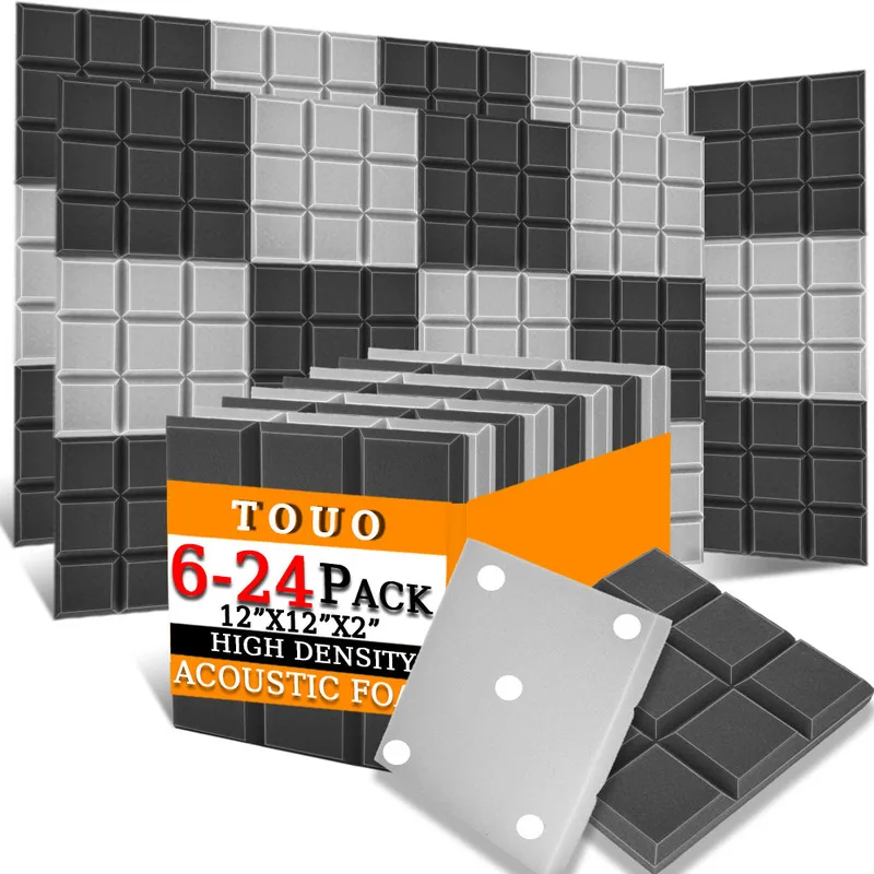 

TOUO Acoustic Foam 6/12/24 Pcs Sound Insulation Beveled Edge 9 Block Tiles Sponge High-Density Sound Absorbing Material