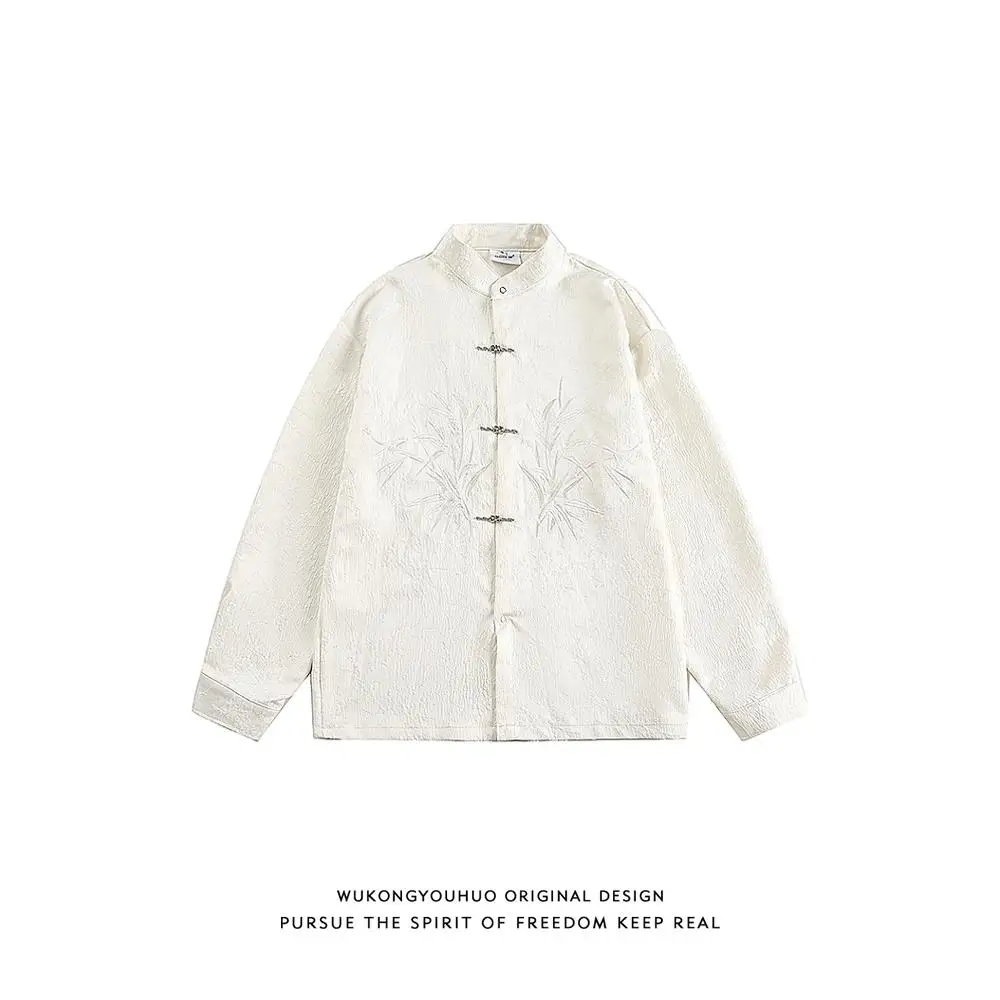 

New Chinese Sle Embroidered Aircrt Button ort Sve irt Casual Loose Fit Men Women Sle Retro Zhongan Suit