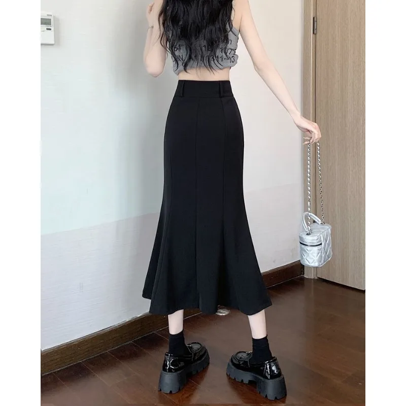 スリットフィッシュテール2025新作レディース秋冬Aラインミディ丈ハイウエストバッグヒップスカートロングスカート