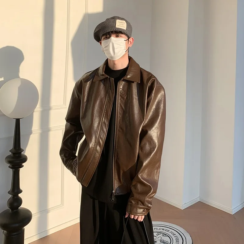 

Мужская куртка из искусственной кожи больших размеров (250 Pou) на осень-зиму, с двойной молнией, подплечниками, в мотоциклетном стиле, модный дизайн, повседневная модель