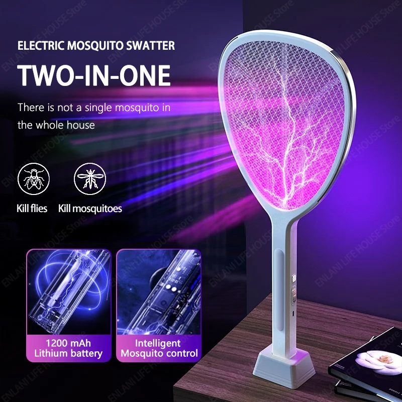 3-in-1 Widening of The Power Grid Electric Mosquito Swatter with TYPE-C Charging Fly Swatter Mosquito Racket Insect Killer