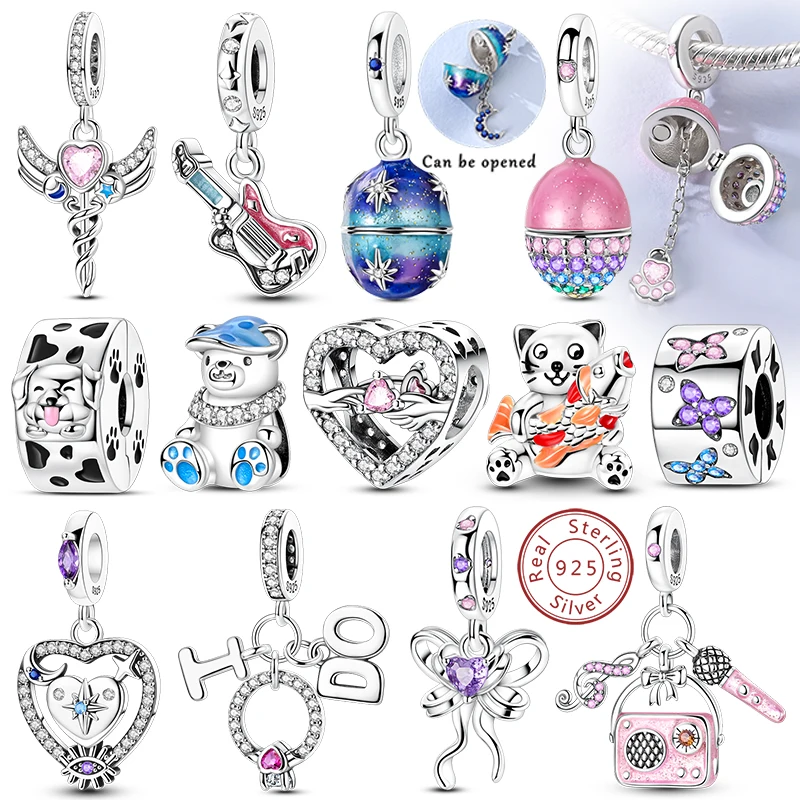 

New 925 Sterling Silver Charms Beads Star and Moon Paw Print Easter Egg Charms Fit Original Pendant Bracelet DIY Jewelry Gift