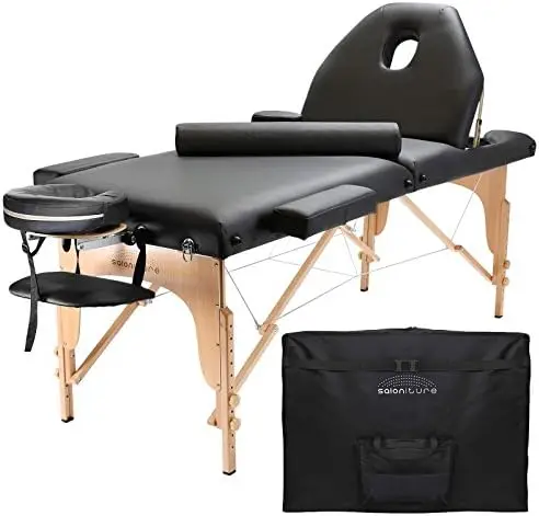 Professional Portable Massage Table with Backrest - Black