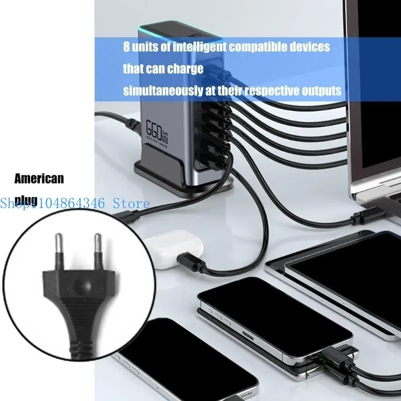 652F MultiDevice 660W USB C 8Ports for Fast Charging Needs at Homes in Office MultiProtects Safety System