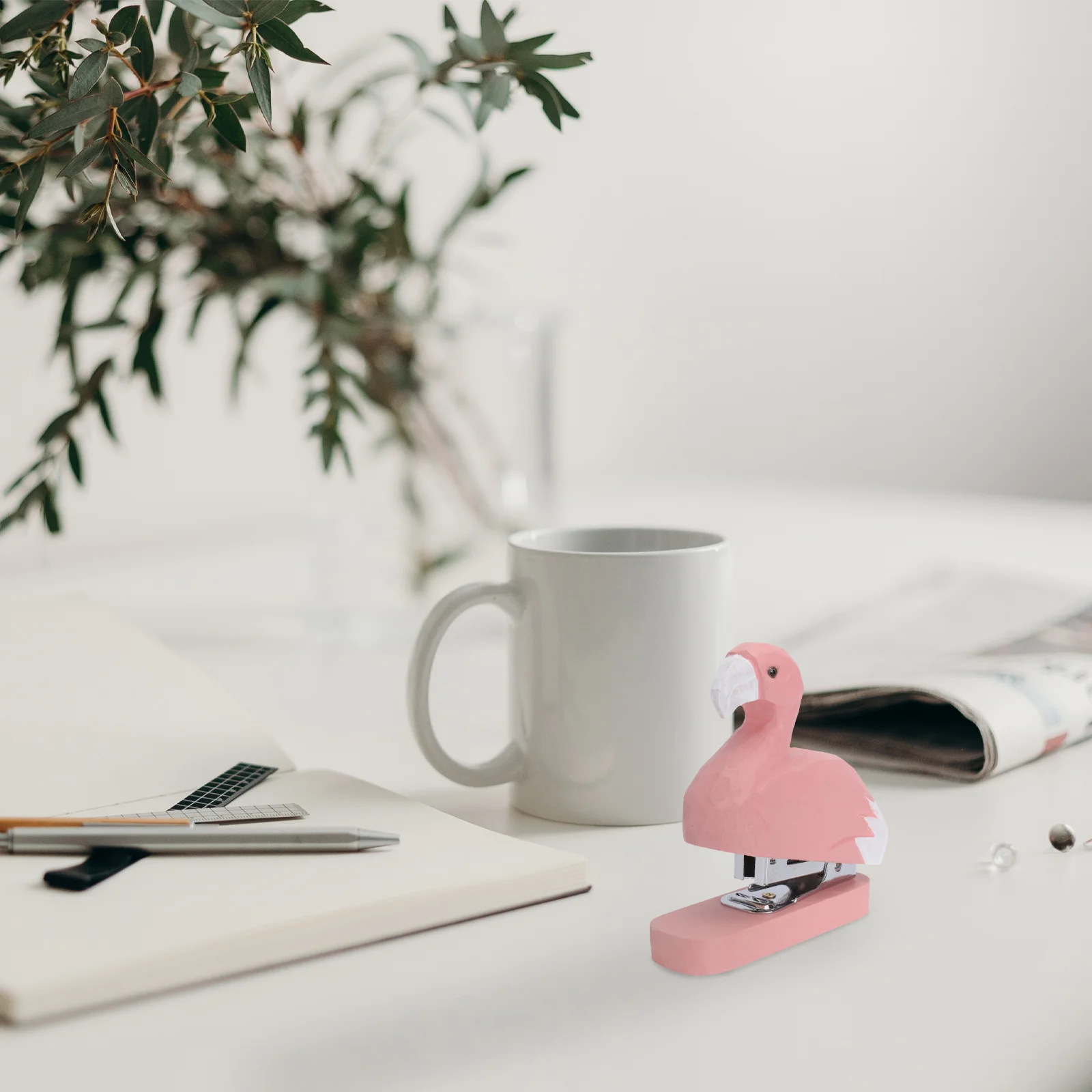 Flamingo Wooden Portable Stapler Mini Manual Stapling Machine Creative Student Stationery Office Supplies Portable Stapler