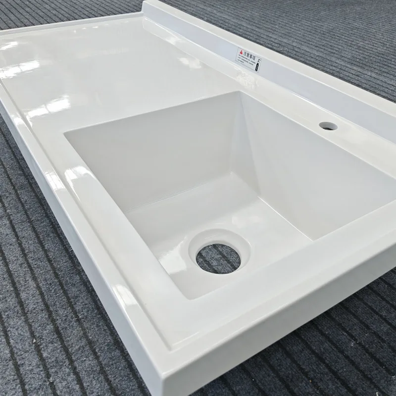 Customized balcony dual-position laundry basin artificial quartz stone integrated washboard washing machine sink countertop