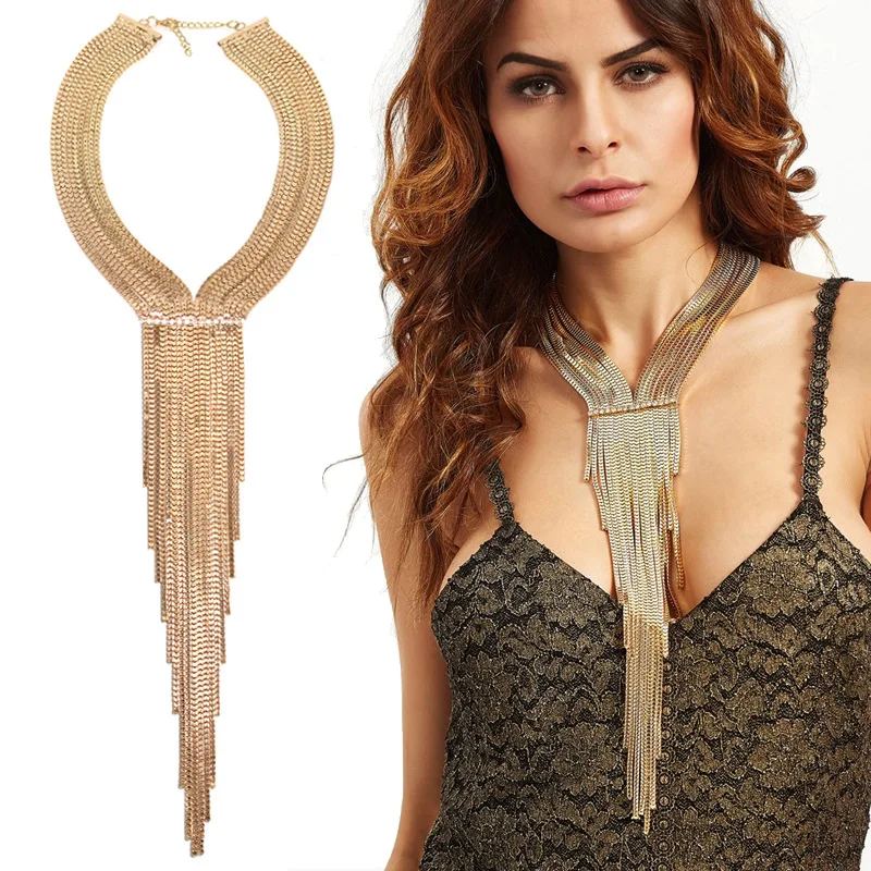 

Faionable Multi-Layered Silver Diamond-Encrusted Tassel Nelace Women's Cross-Border Accory Alloy/Plated Gold Jewelry