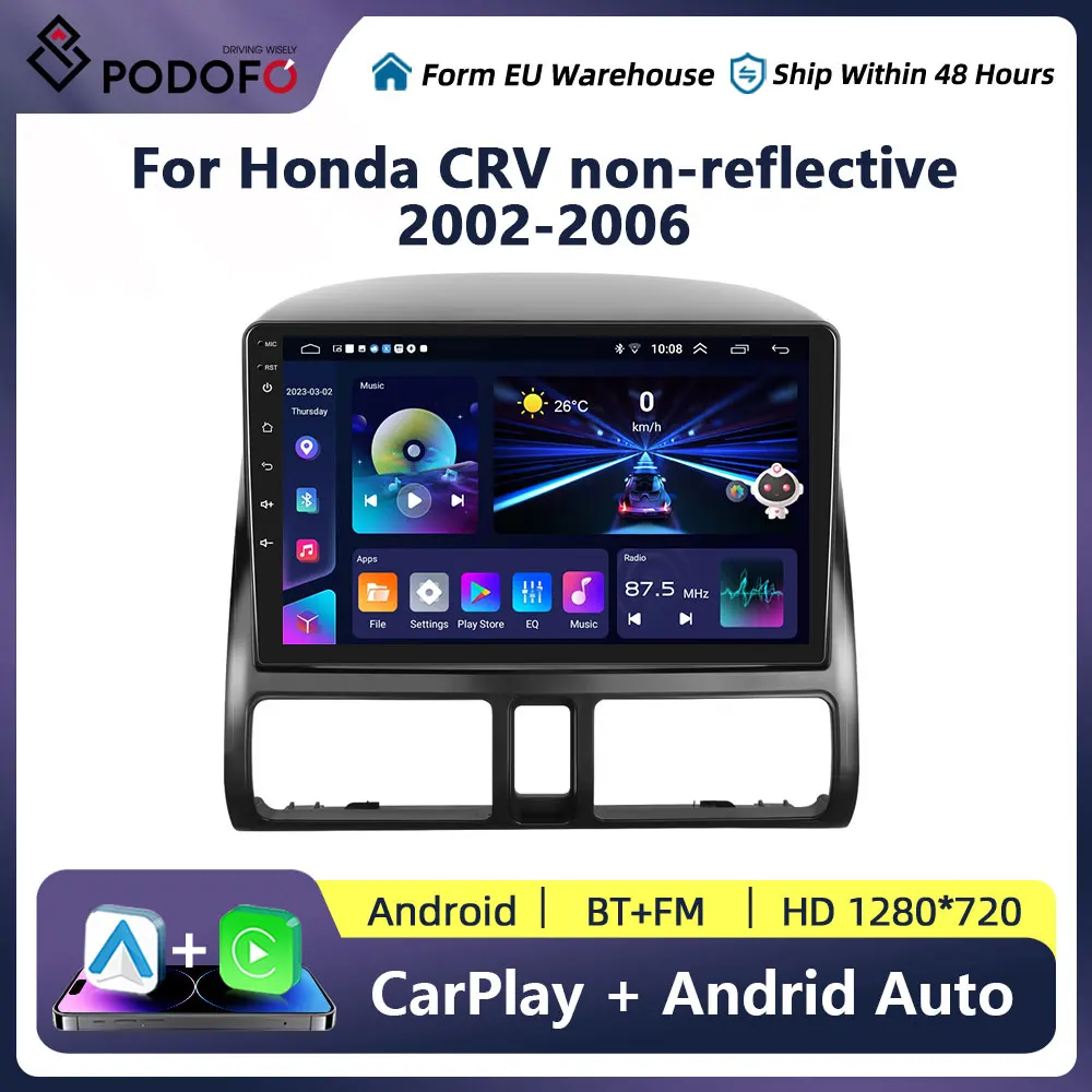 Podofo AI Voice 2din Android Radio samochodowe For Honda CRV 2002-2006 samochód Multimedia radiowe GPS Track Carplay 2din No dvd