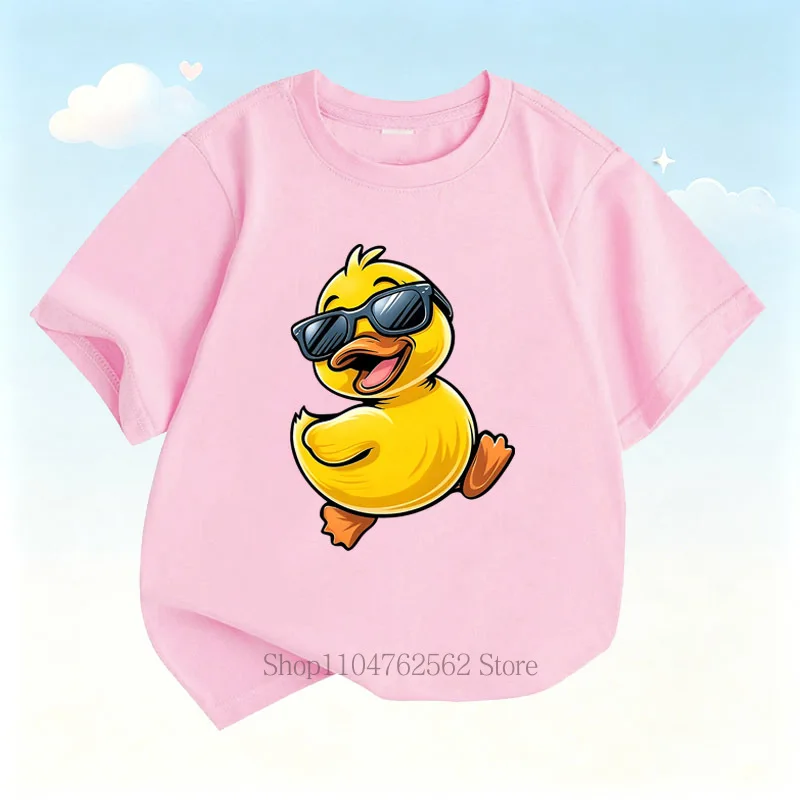 Cute Cool Duck Cartoon Print Children T-shirt Summer Girls Boys Casual Fashion Funny Colorful Tops Kids O-Neck Short Sleeve Tees