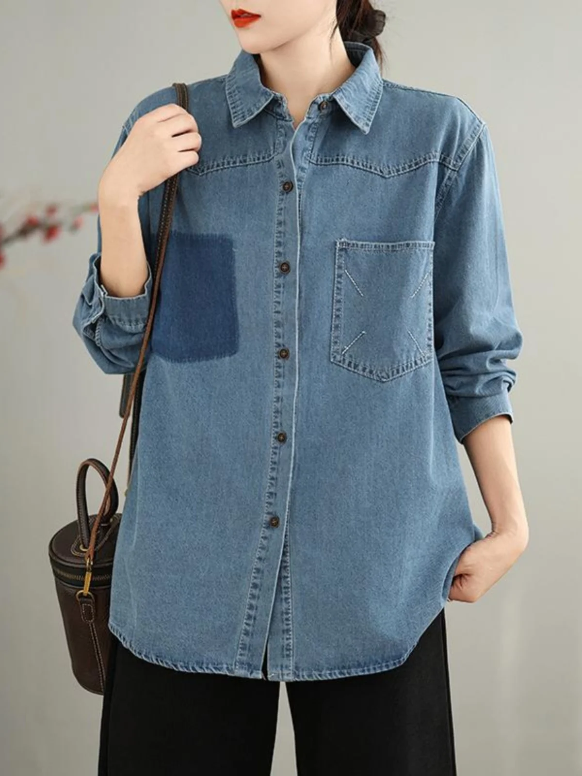 

Spring 2025 Women's Long Sve Denim irt Jaet Casual Versatile High Waist Long Pants Commute Sle Pear Body pe